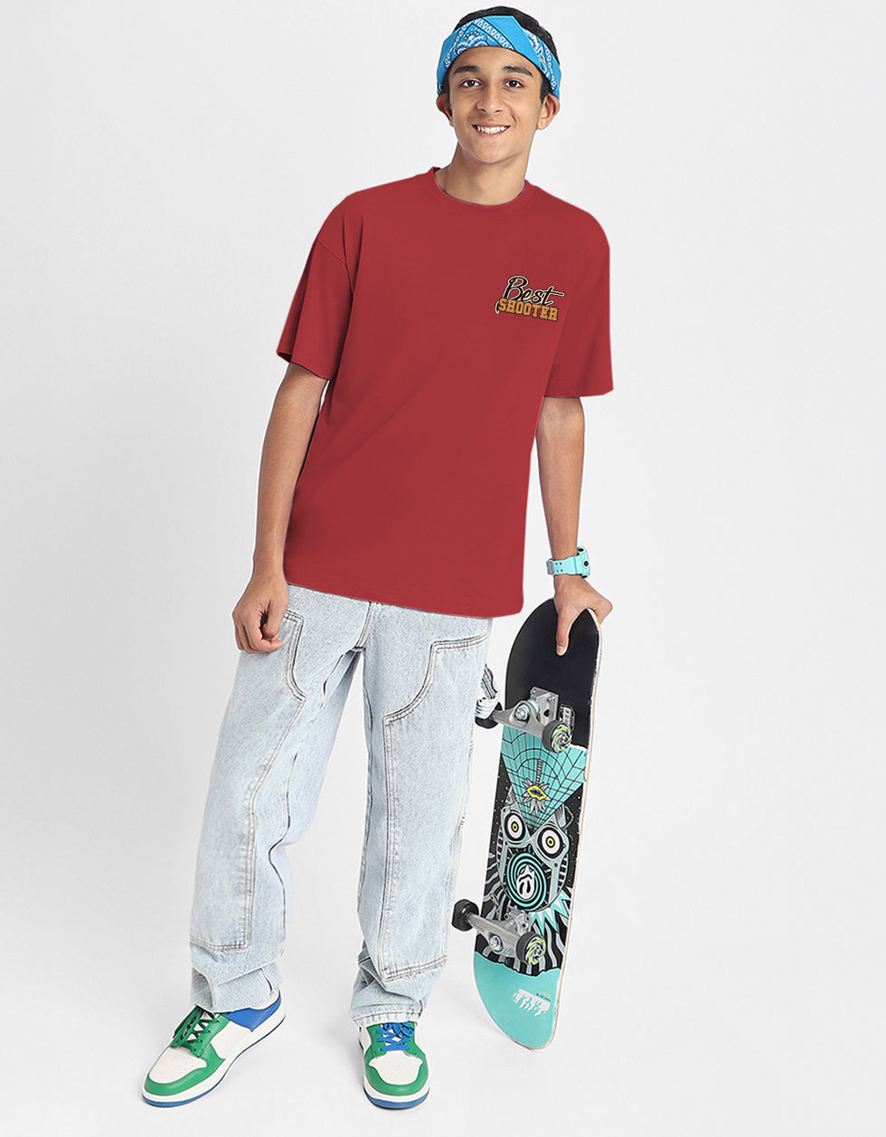 Best Shooter Red Oversized Graphic Printed Boys T-shirt