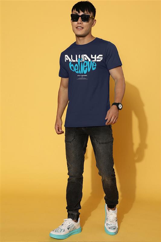 Always Believe Navy Regular Fit Printed T-shirt