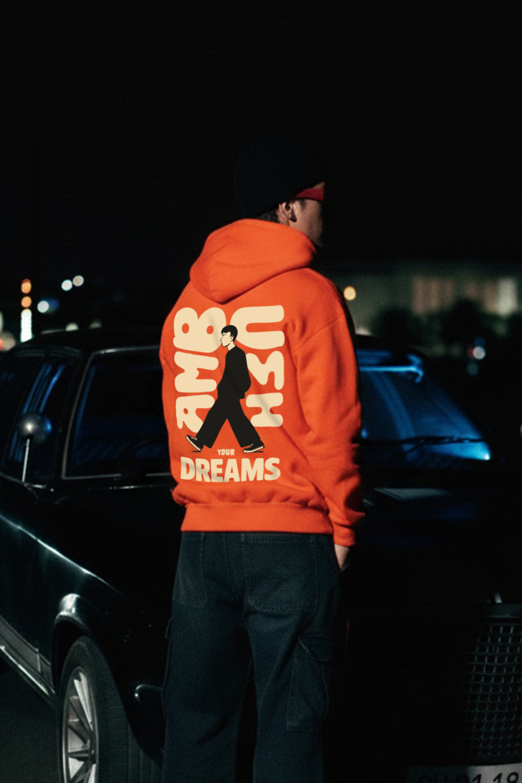 Ambush Dreams Orange Oversized Printed Hoodie