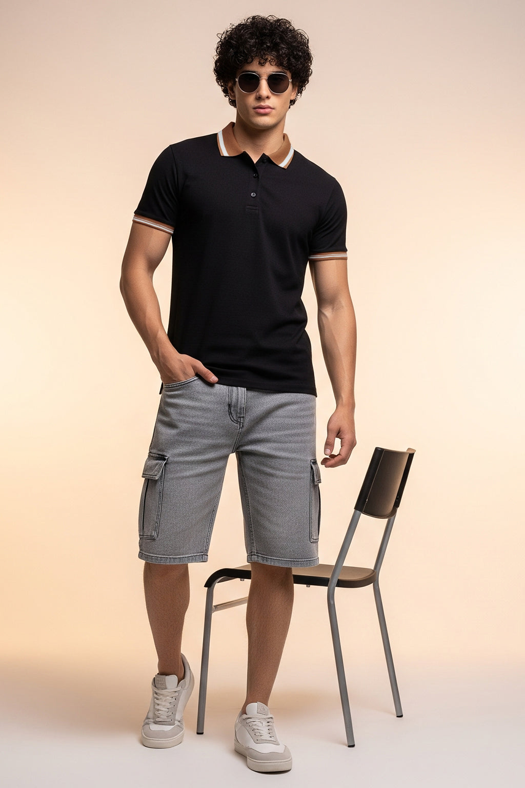 Black Brown Plain Regular Slim Fit Polo T-shirt