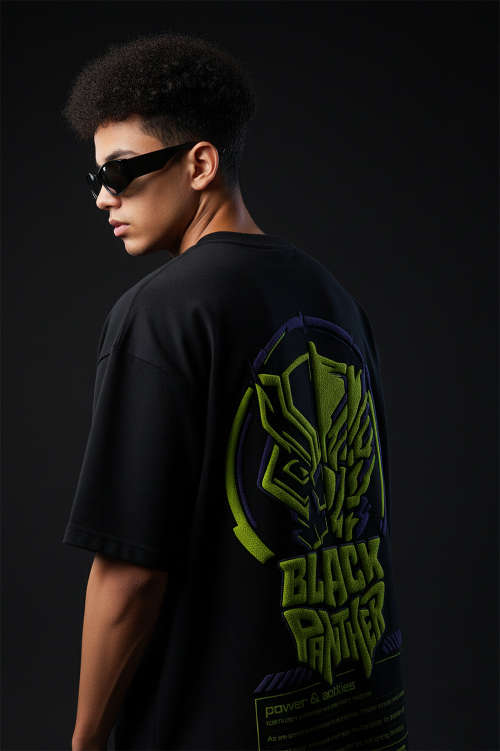 Black Panther Marvel Black Oversized Puff Printed Exclusive T-shirt