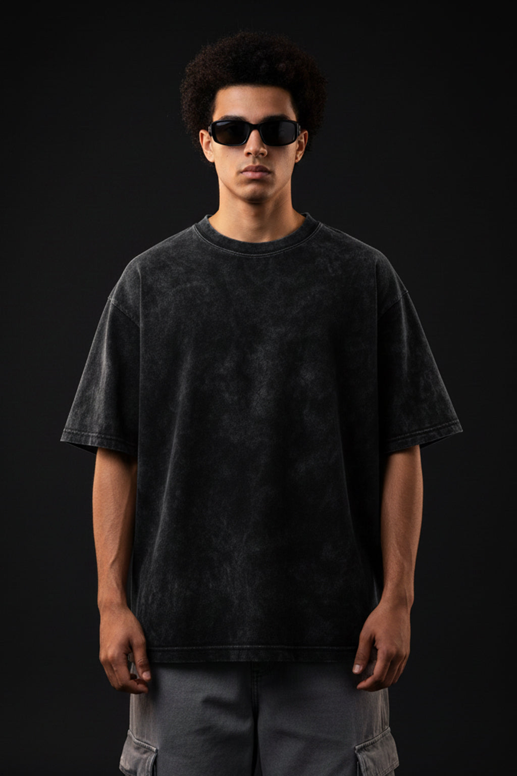 Black Plain Oversized Acid Washed Exclusive T-shirt