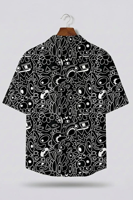 Abstract Maze Black All Over Print Oversized Exclusive Shirt