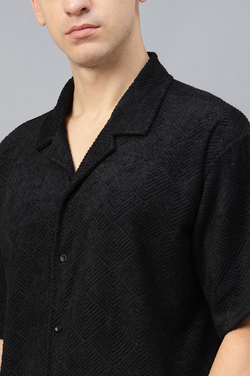 Black Jacquard Plain Oversized Exclusive Shirt
