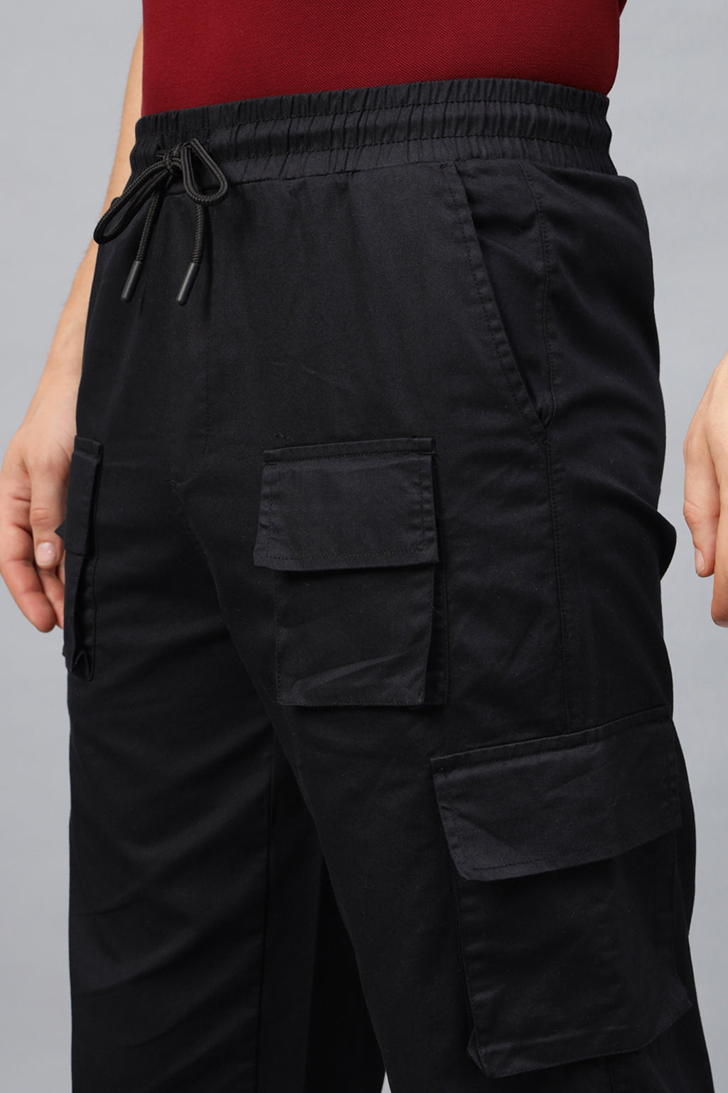 Black Pure Cotton Baggy Fit 6 Pocket Cargo