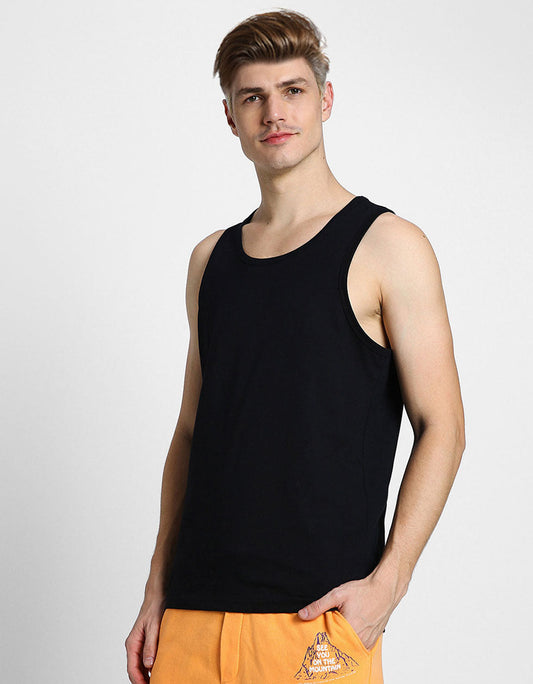 Black Solid Gym Vest