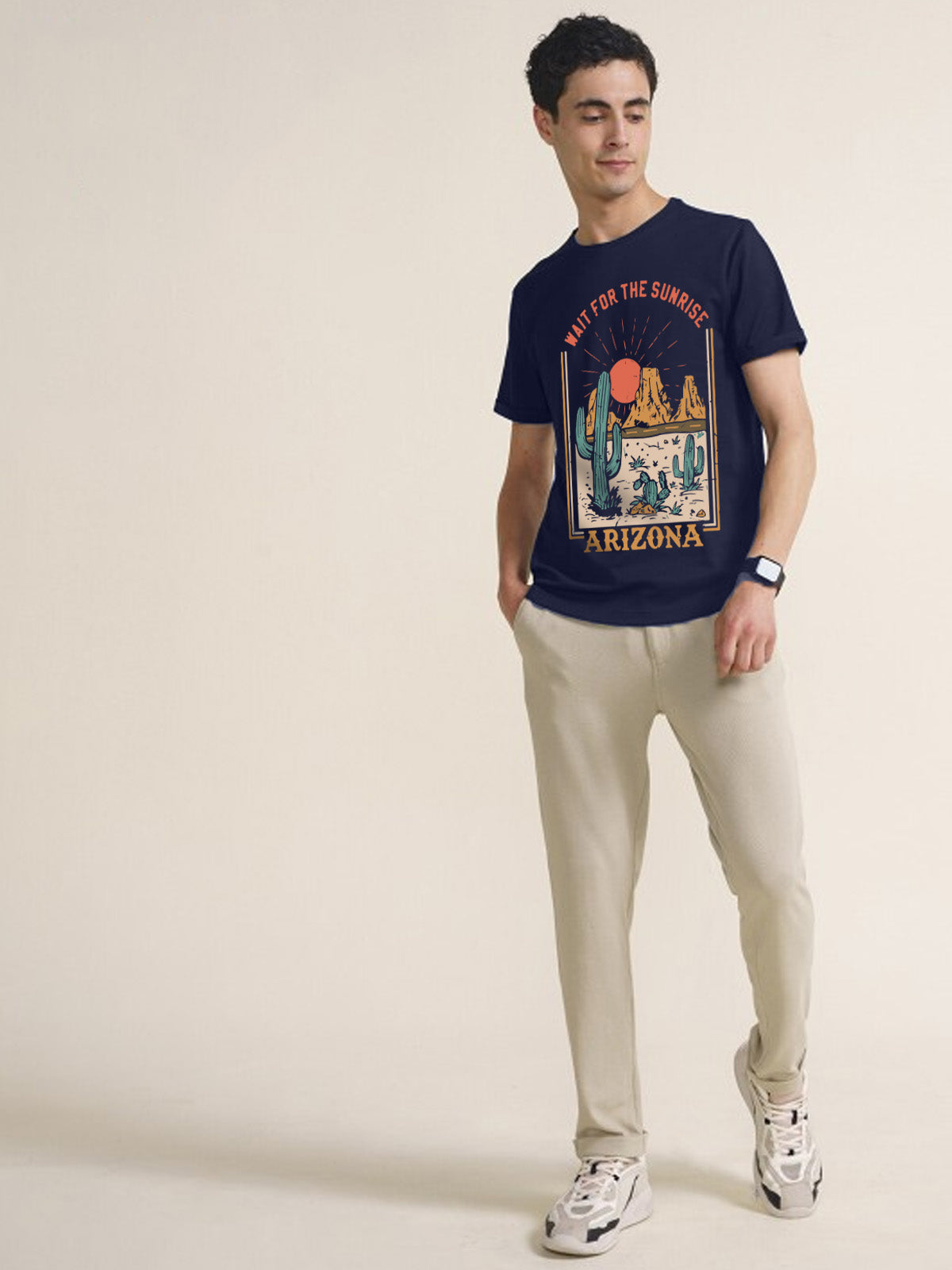 Arizona Navy Regular Fit Printed T-shirt