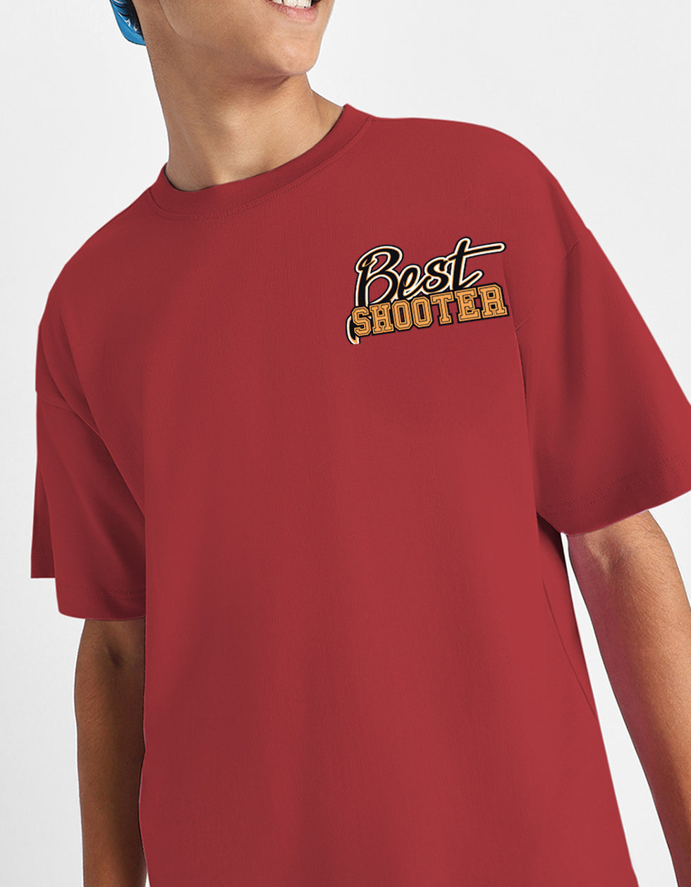 Best Shooter Red Oversized Graphic Printed Boys T-shirt