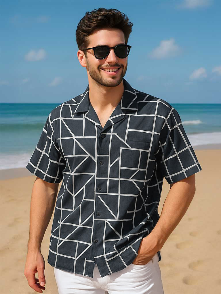 Black Camp Collar Printed Oversized Exclusive Shirt