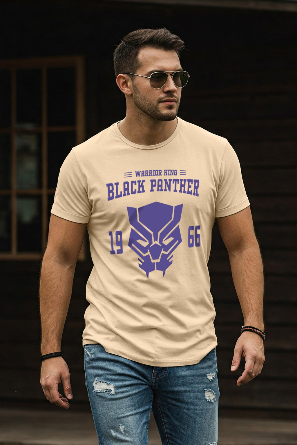 Black Panther Swanwhite Regular Fit Printed T-shirt