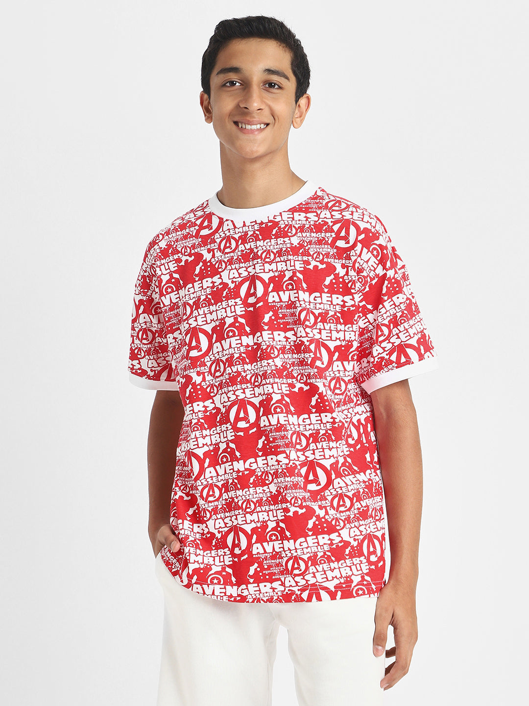 Avenger Red Oversized Graphic Printed Boys T-shirt