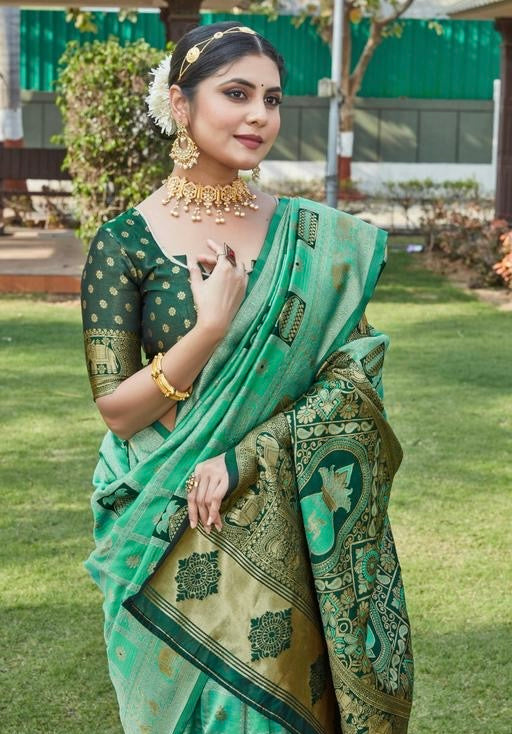 Premium Light Green Banarasi Art Silk Saree | Al Amaan Collection