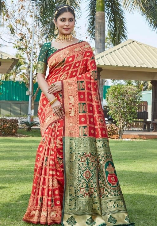 Premium Red Banarasi Art Silk Saree | Al Amaan Collection