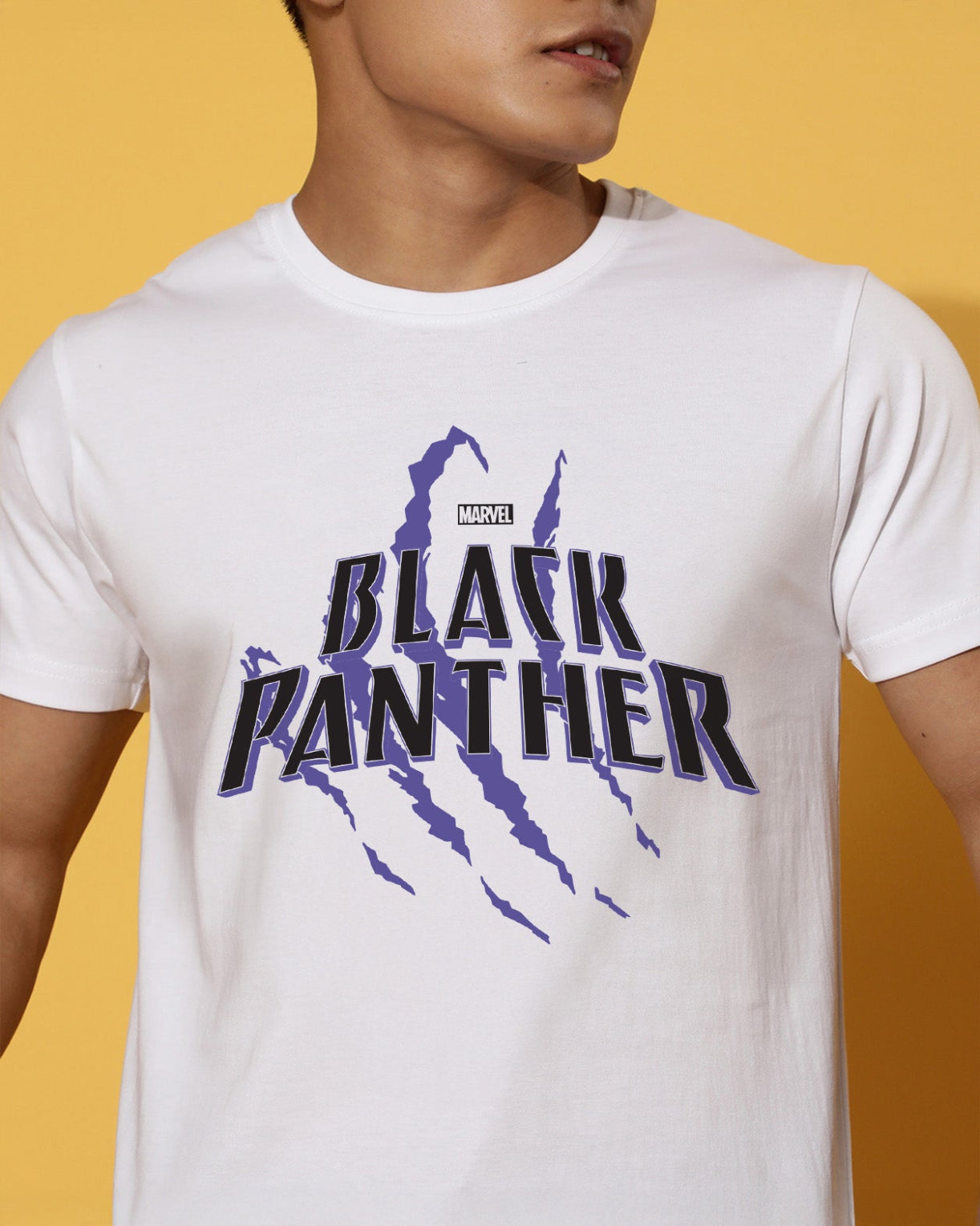 Black Panther White Regular Fit Printed T-shirt