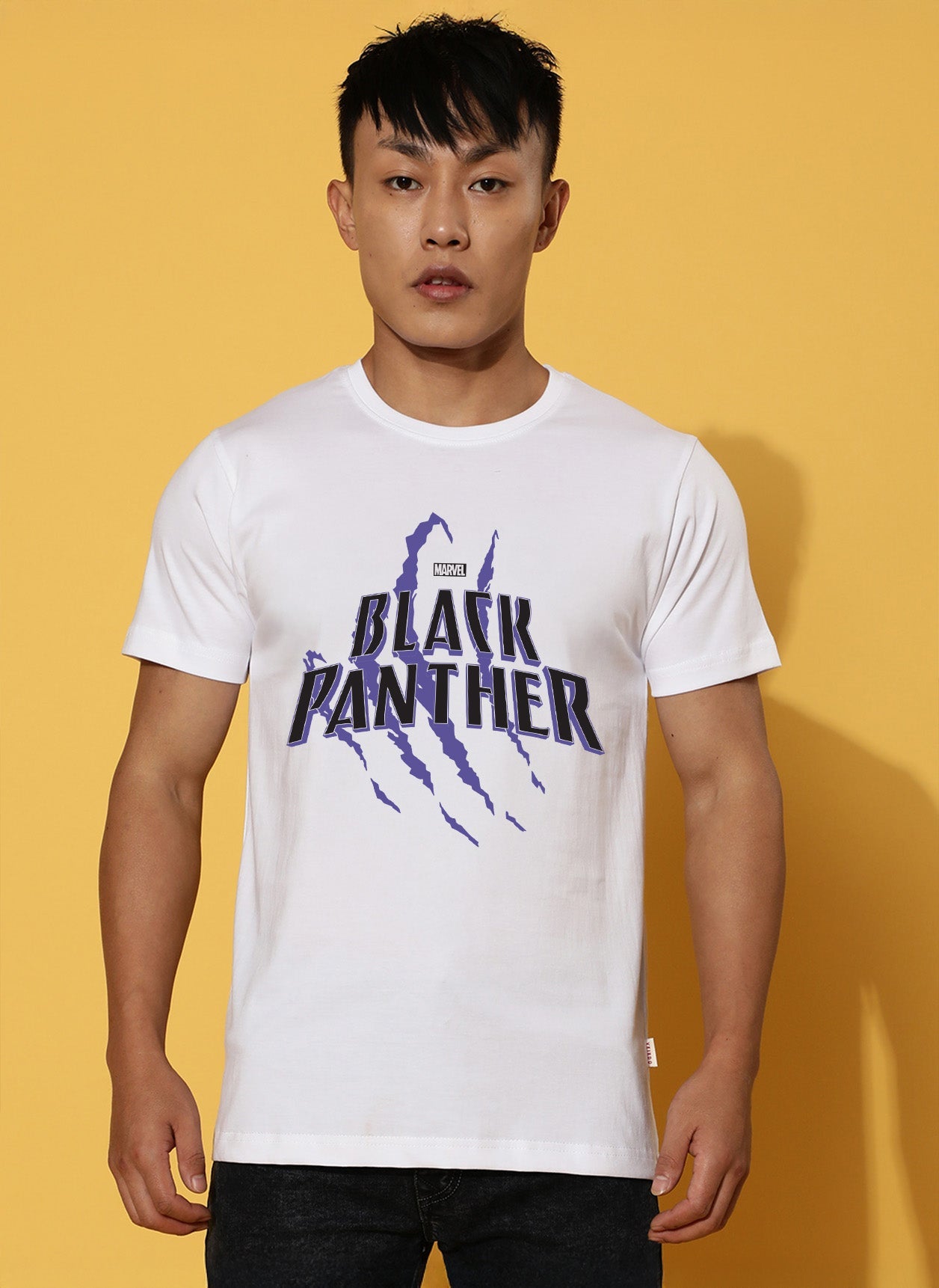 Black Panther White Regular Fit Printed T-shirt