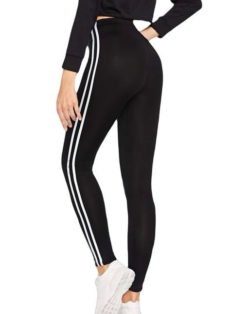 Black Activewear Jegging with White Double Stripes | GOLD COLLECTION Fashion