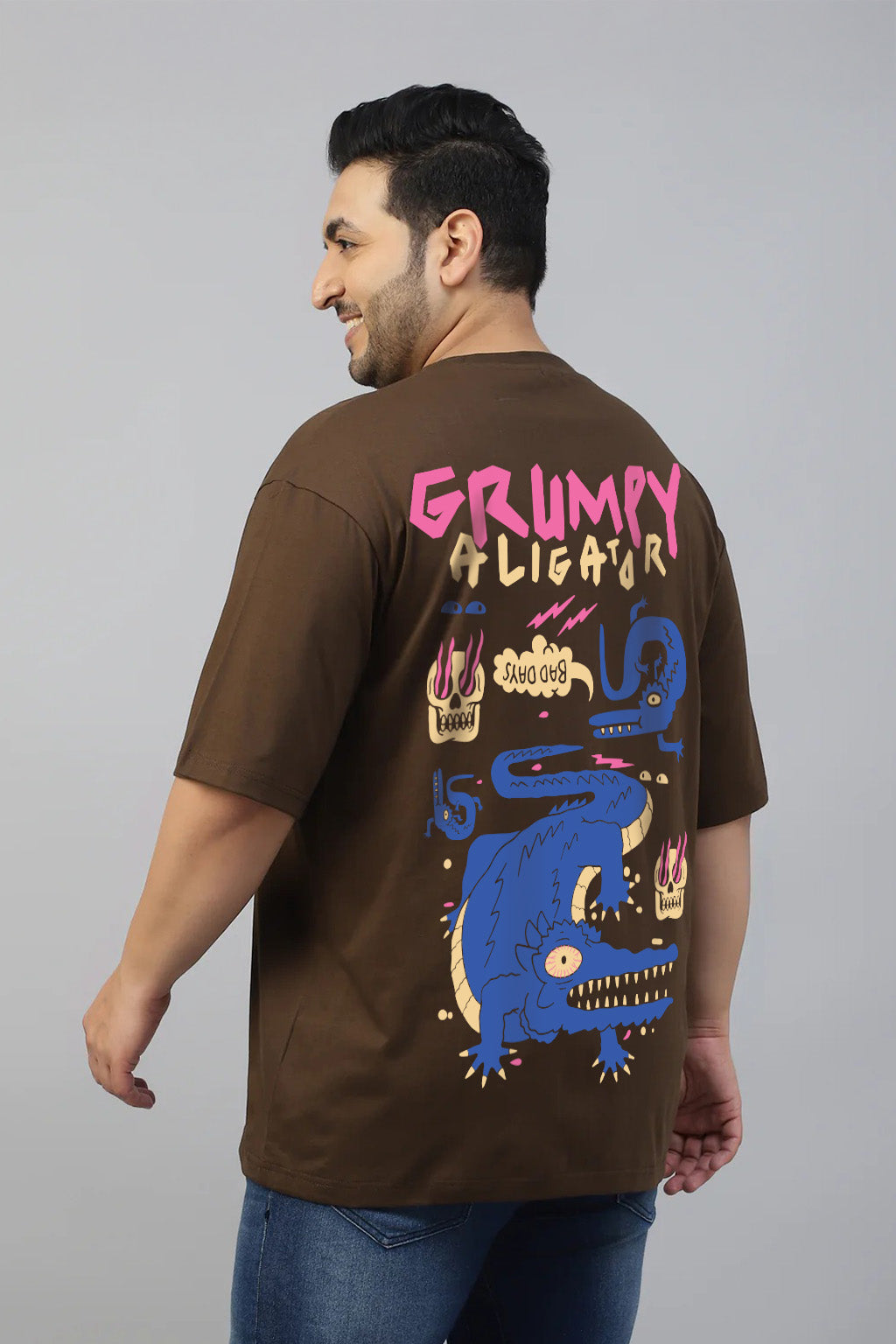 Aligator Brown Graphic Printed Plus Size T-shirt
