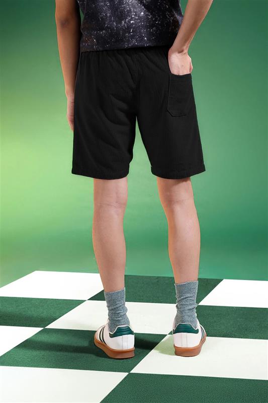 Black Lining Pattern Plain Corduroy Shorts