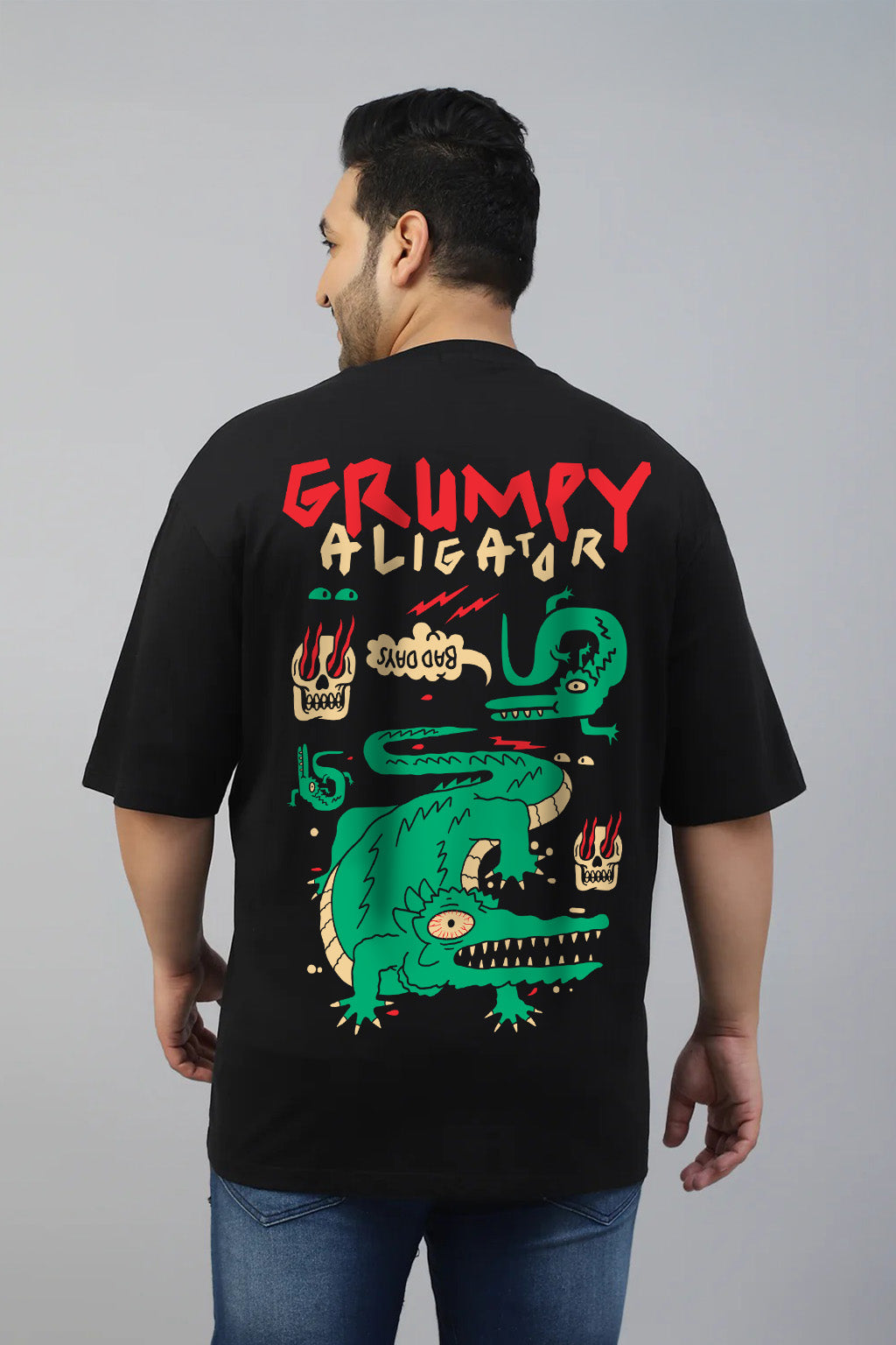 Aligator Black Graphic Printed Plus Size T-shirt