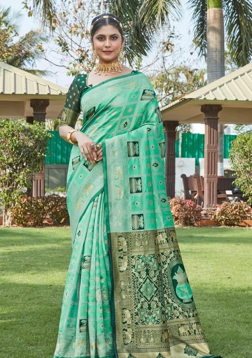 Premium Light Green Banarasi Art Silk Saree | Al Amaan Collection