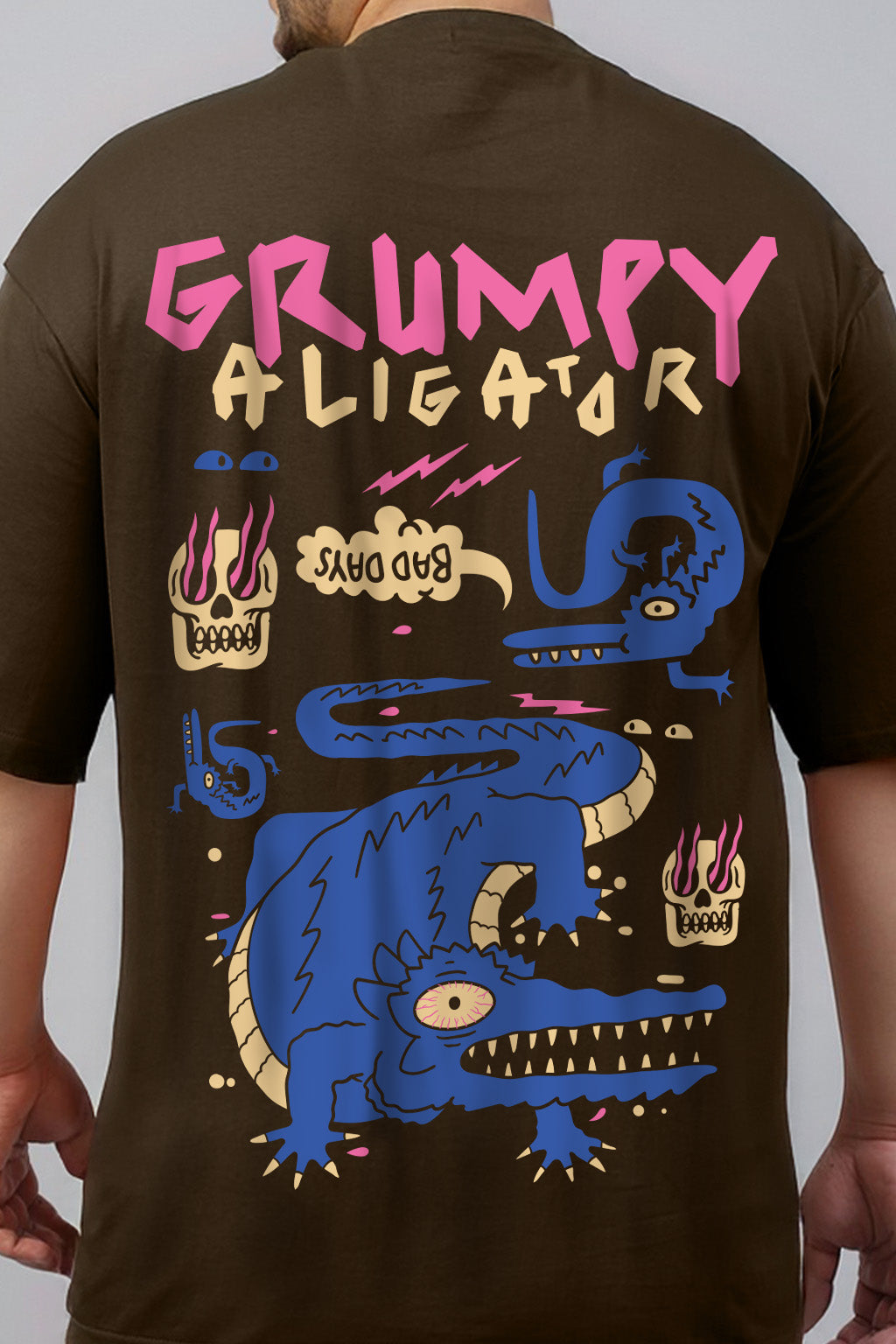 Aligator Brown Graphic Printed Plus Size T-shirt