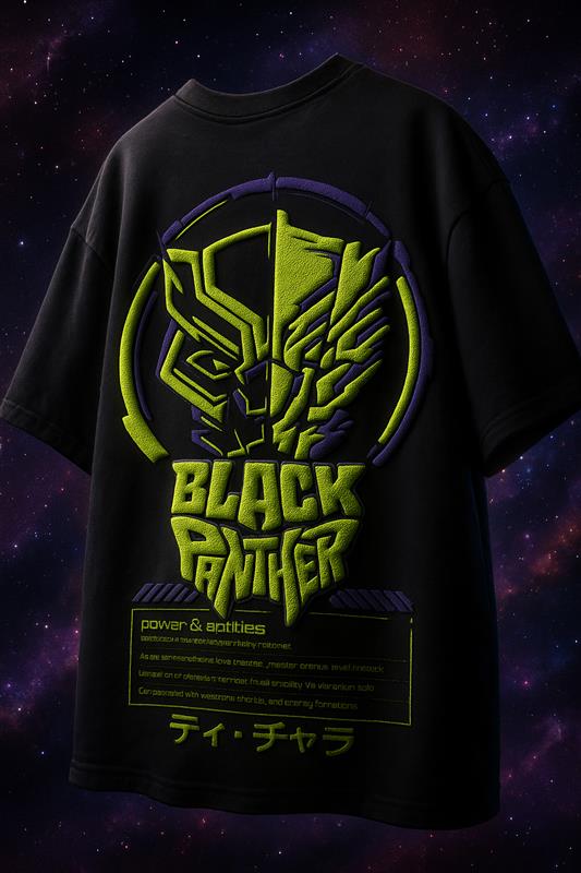 Black Panther Marvel Black Oversized Puff Printed Exclusive T-shirt