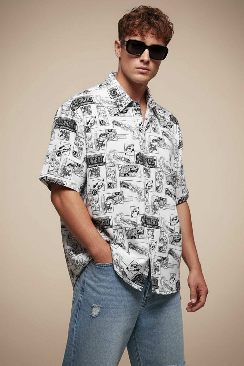 Avengers White All Over Print Oversized Exclusive Shirt