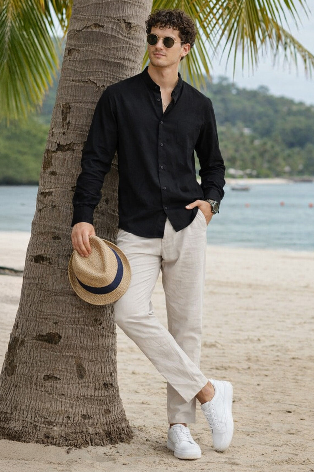 Black Plain Regular Fit Chinese Collar Full Sleeve Exclusive Shirt