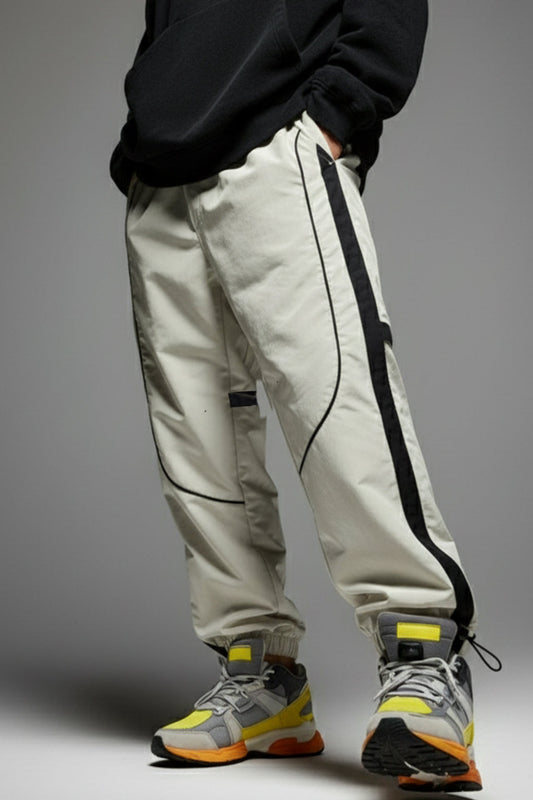 Beige Contrast Stripe Relaxed Fit Nylon Exclusive Jogger