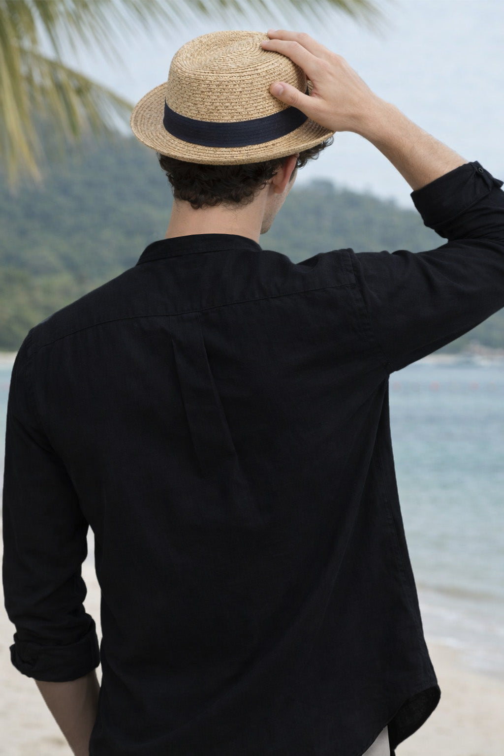 Black Plain Regular Fit Chinese Collar Full Sleeve Exclusive Shirt