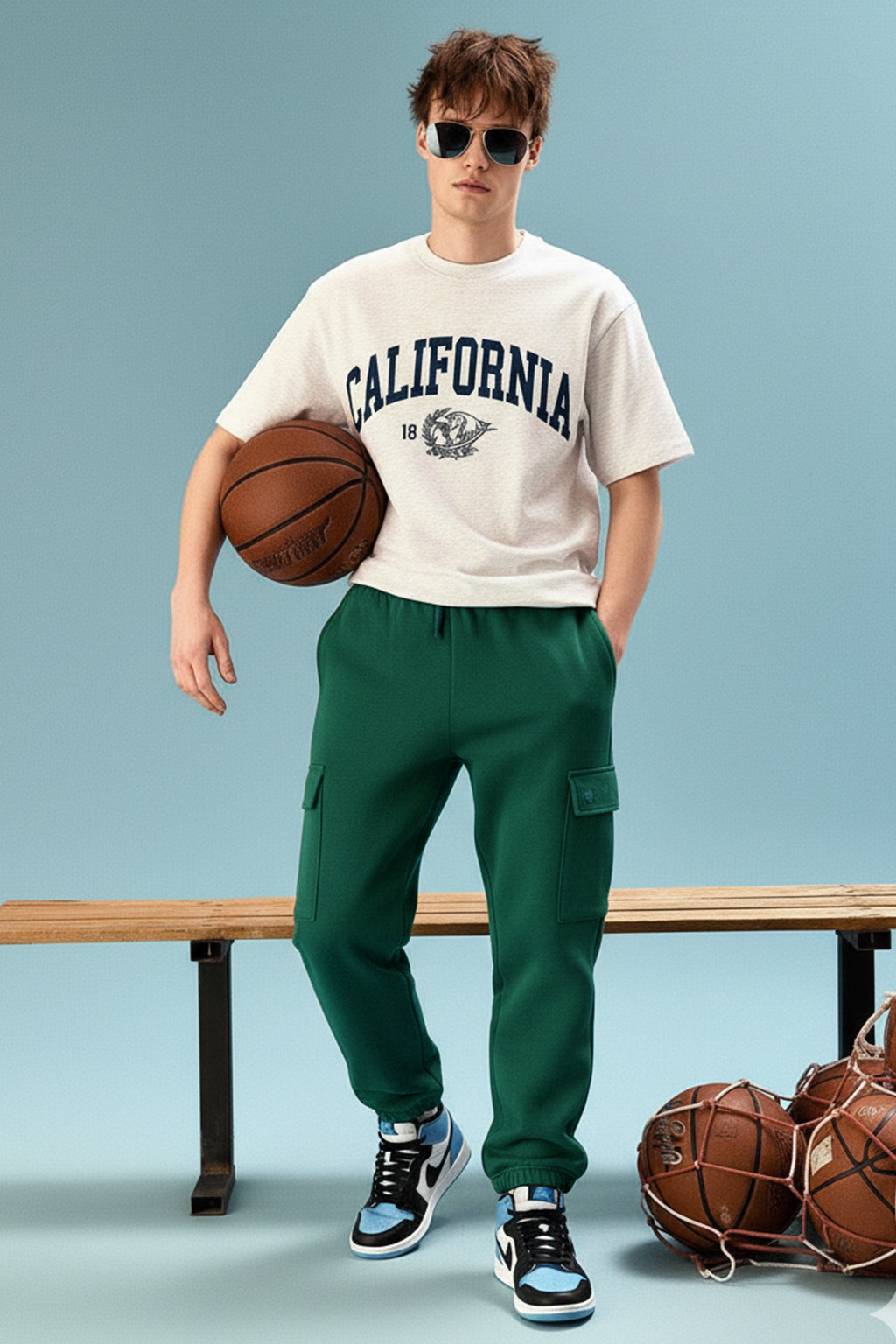 Aventurine Solid Baggy Fit Cargo Joggers