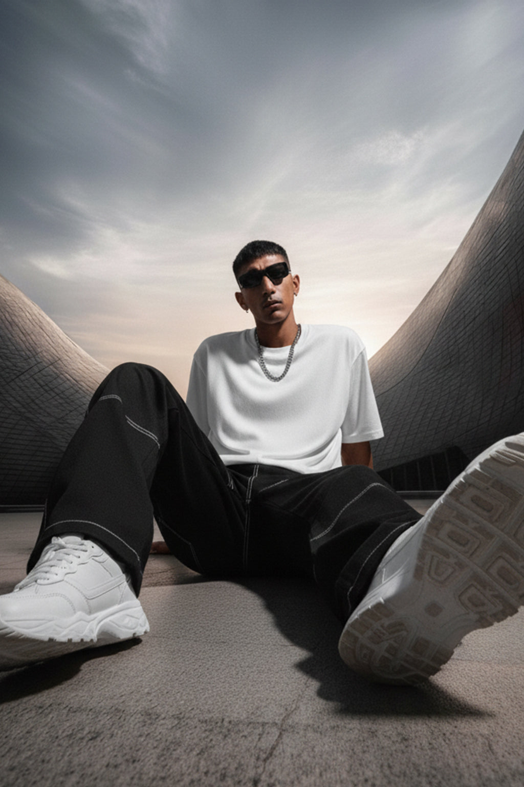 Black Pure Woven Straight Fit 5 Pocket Cargo