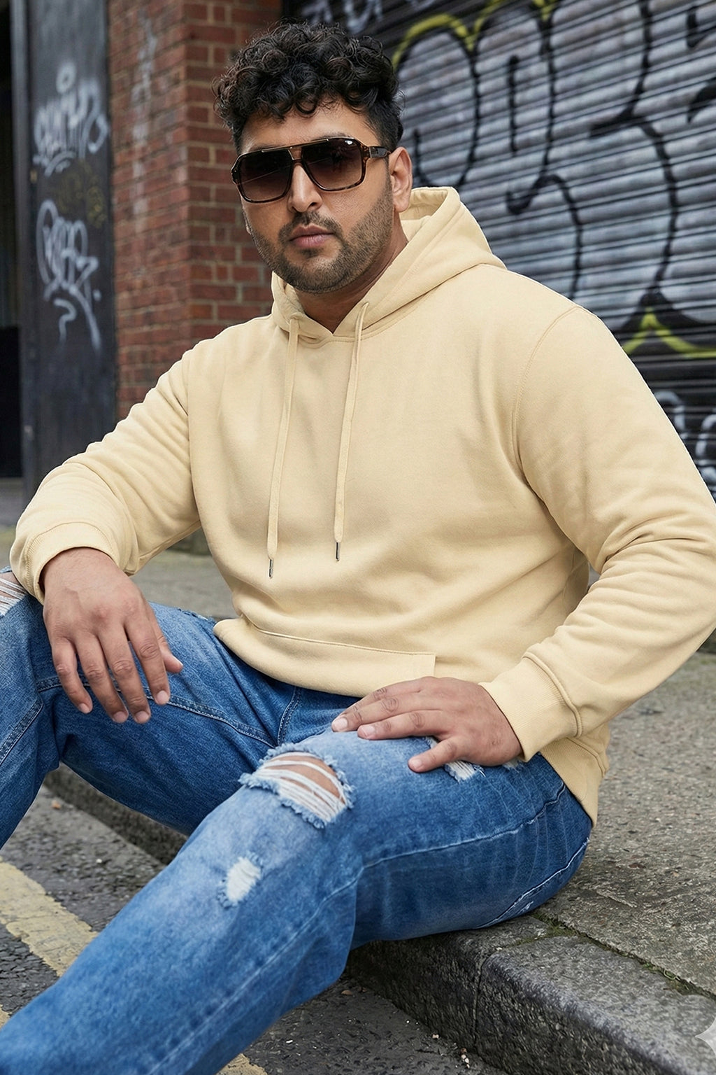 Beige Plain Plus Size Hoodie