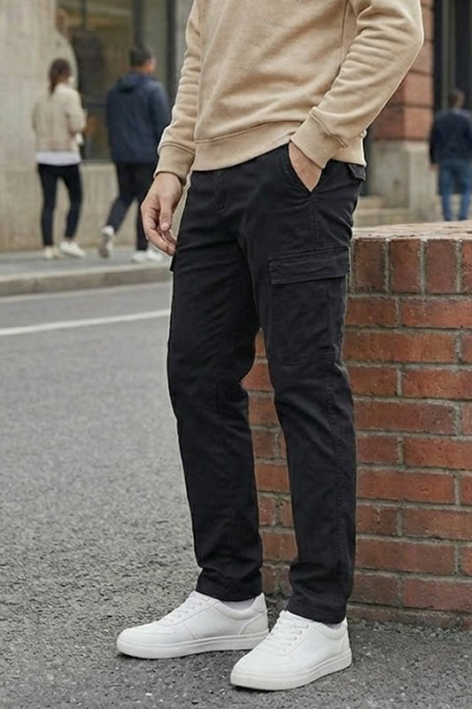 Black Pure Woven Narrow Fit 5 Pocket Cargo