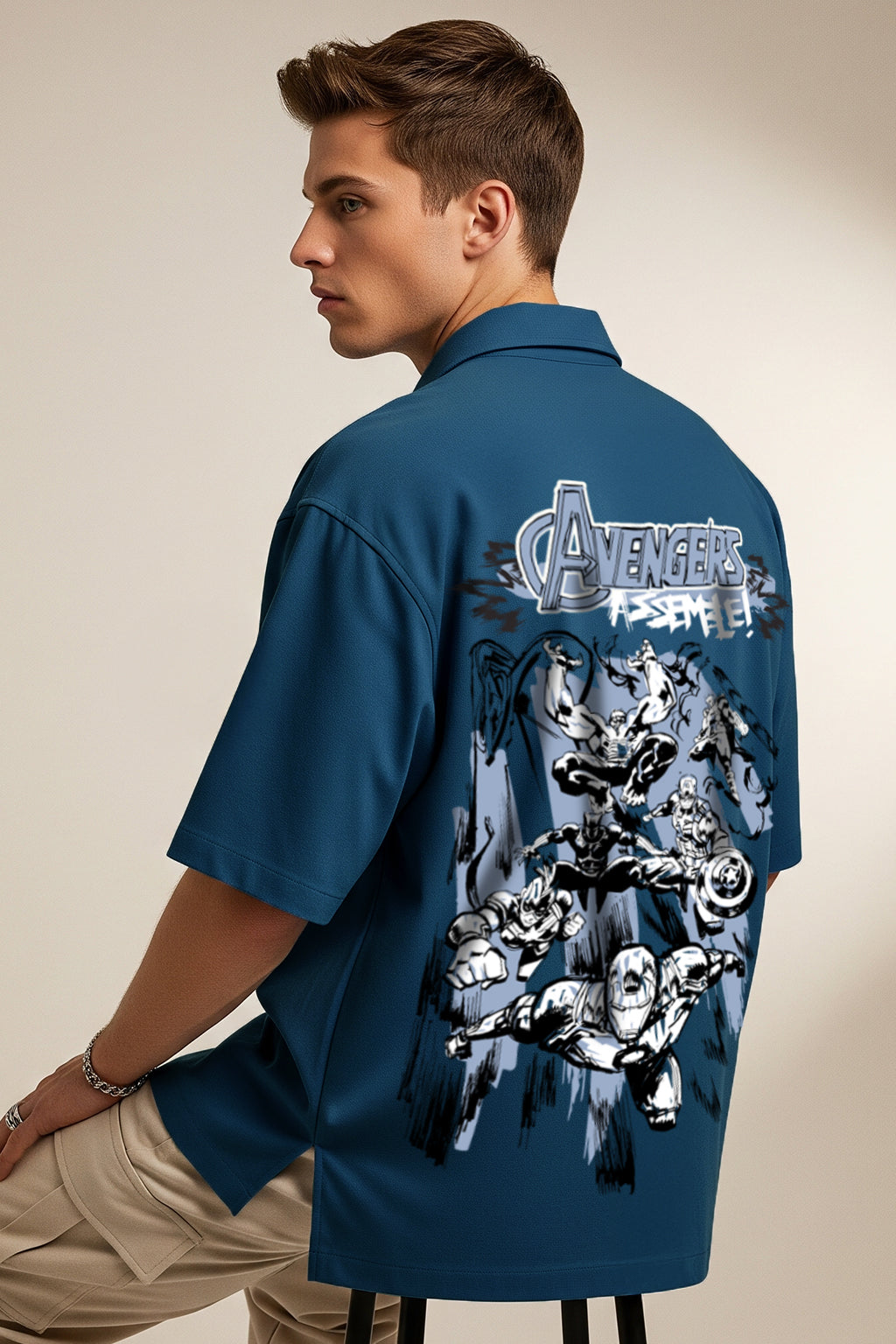 Avengers Navy Oversized Printed Exclusive Shirt