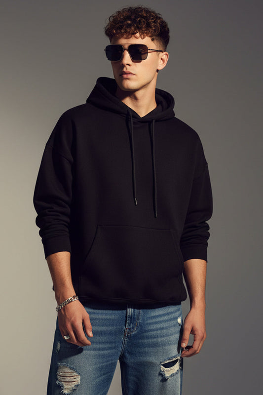 Black Plain Oversized Fit Hoodie