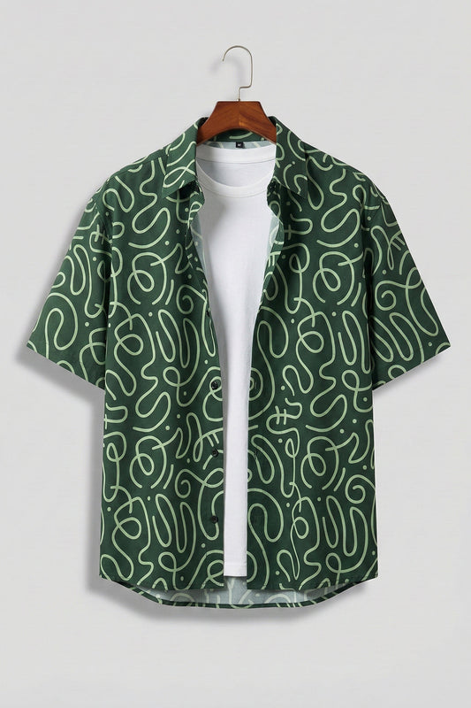 Abstract Maze Green All Over Print Oversized Exclusive Shirt