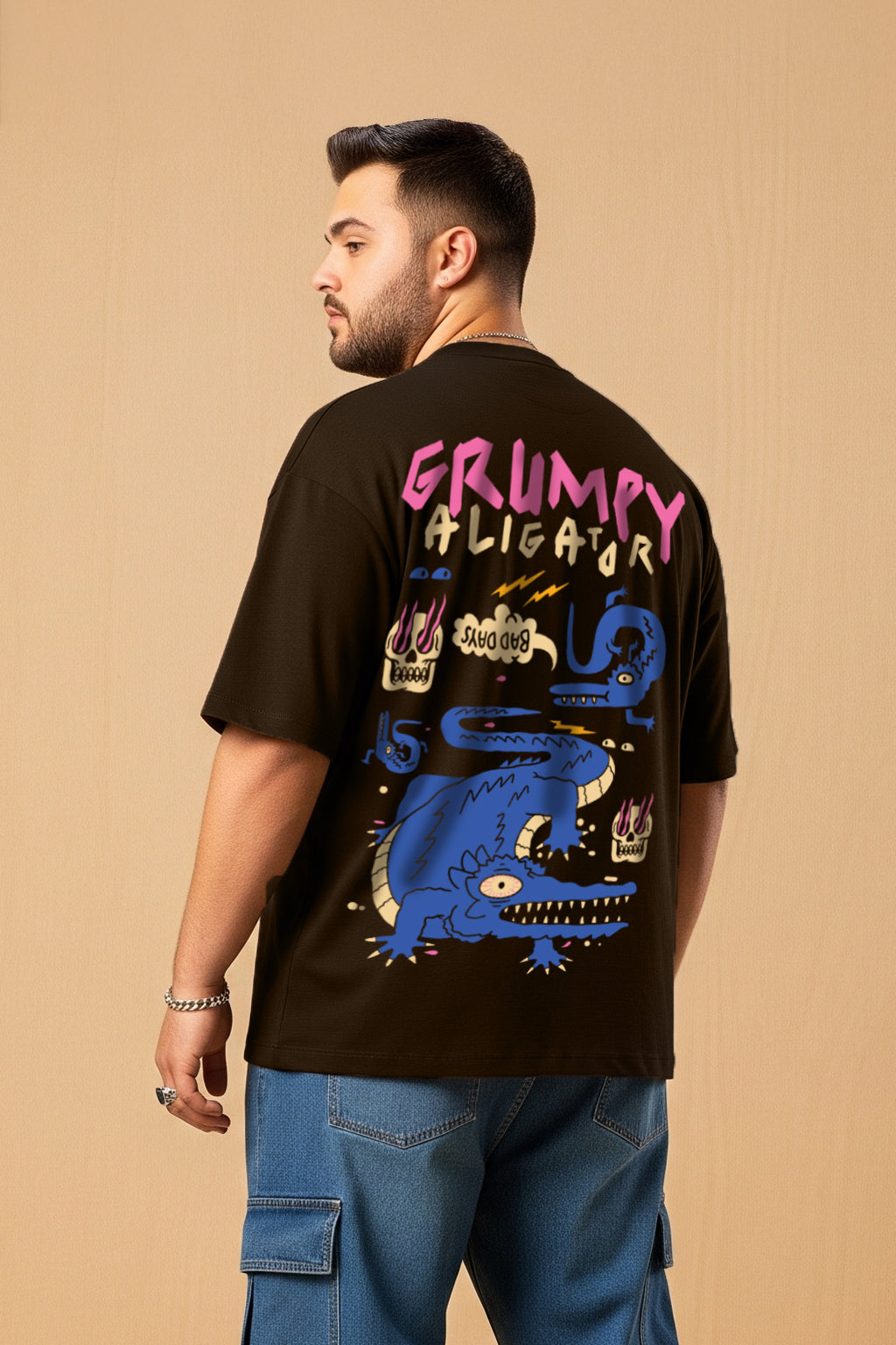 Aligator Brown Graphic Printed Plus Size T-shirt