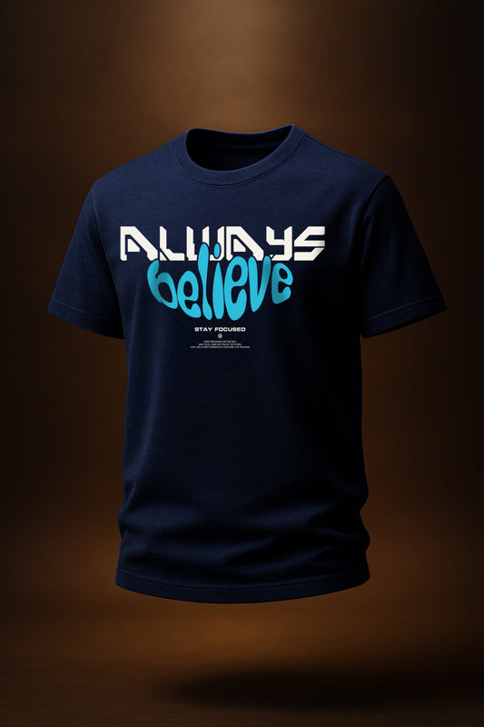 Always Believe Navy Regular Fit Printed T-shirt