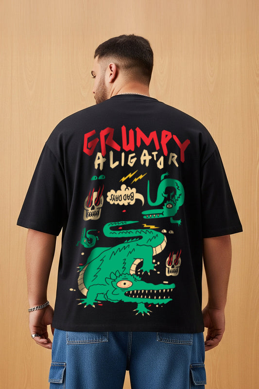 Aligator Black Graphic Printed Plus Size T-shirt
