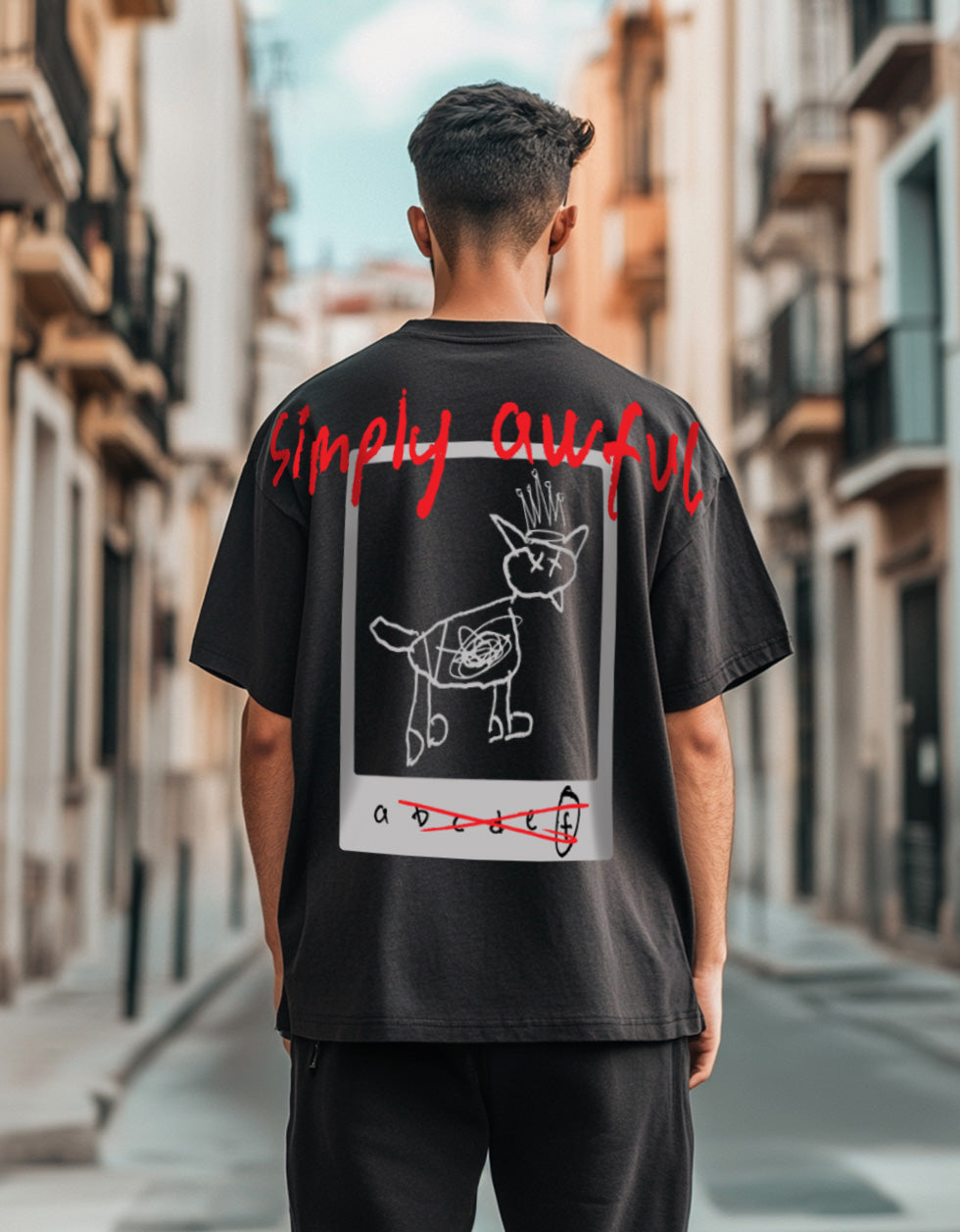 AWFUL Black Back Puff Printed Oversized T-shirt