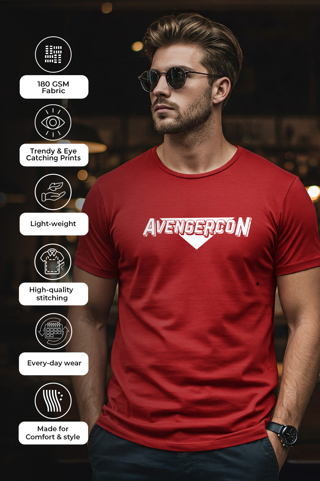 Avengercon Red Regular Fit Printed T-shirt