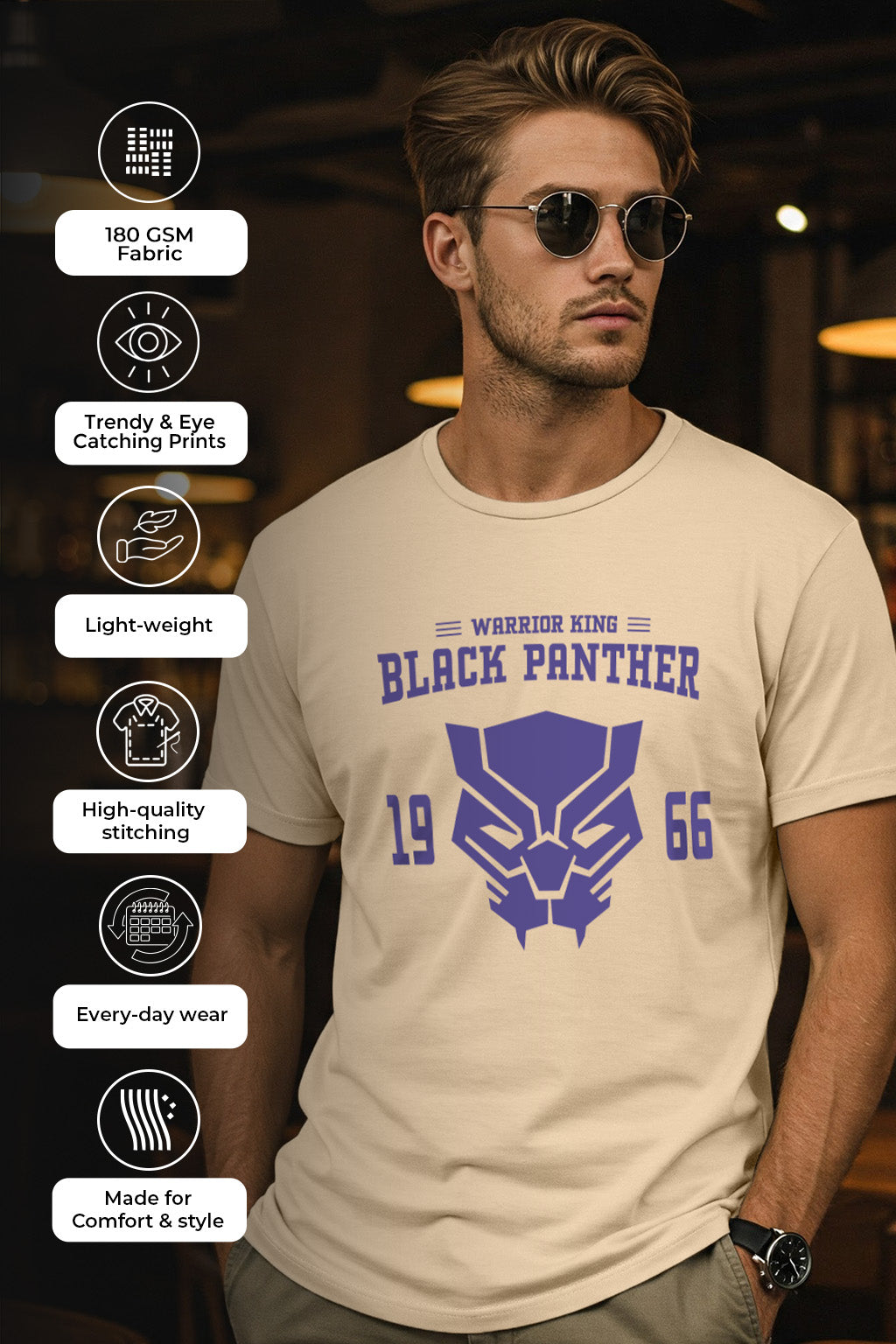 Black Panther Swanwhite Regular Fit Printed T-shirt