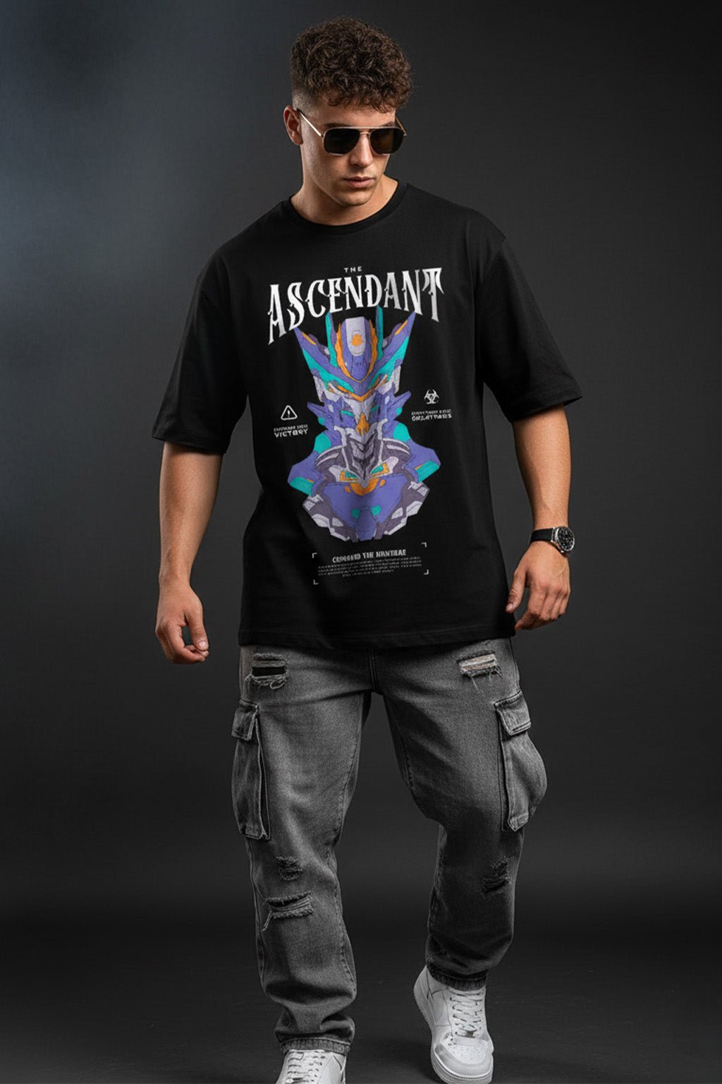 Ascendant Black Oversized Graphic Printed T-shirt