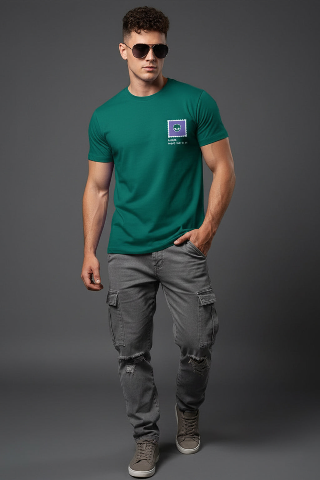 Aliens Green Regular Fit Printed T-shirt