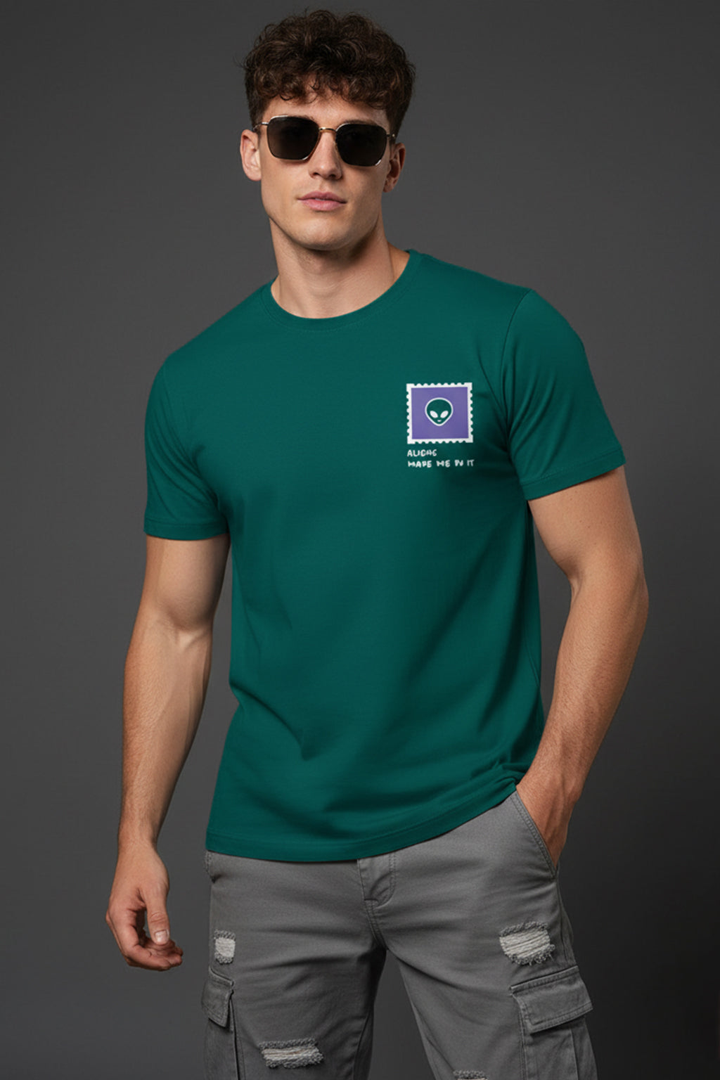 Aliens Green Regular Fit Printed T-shirt