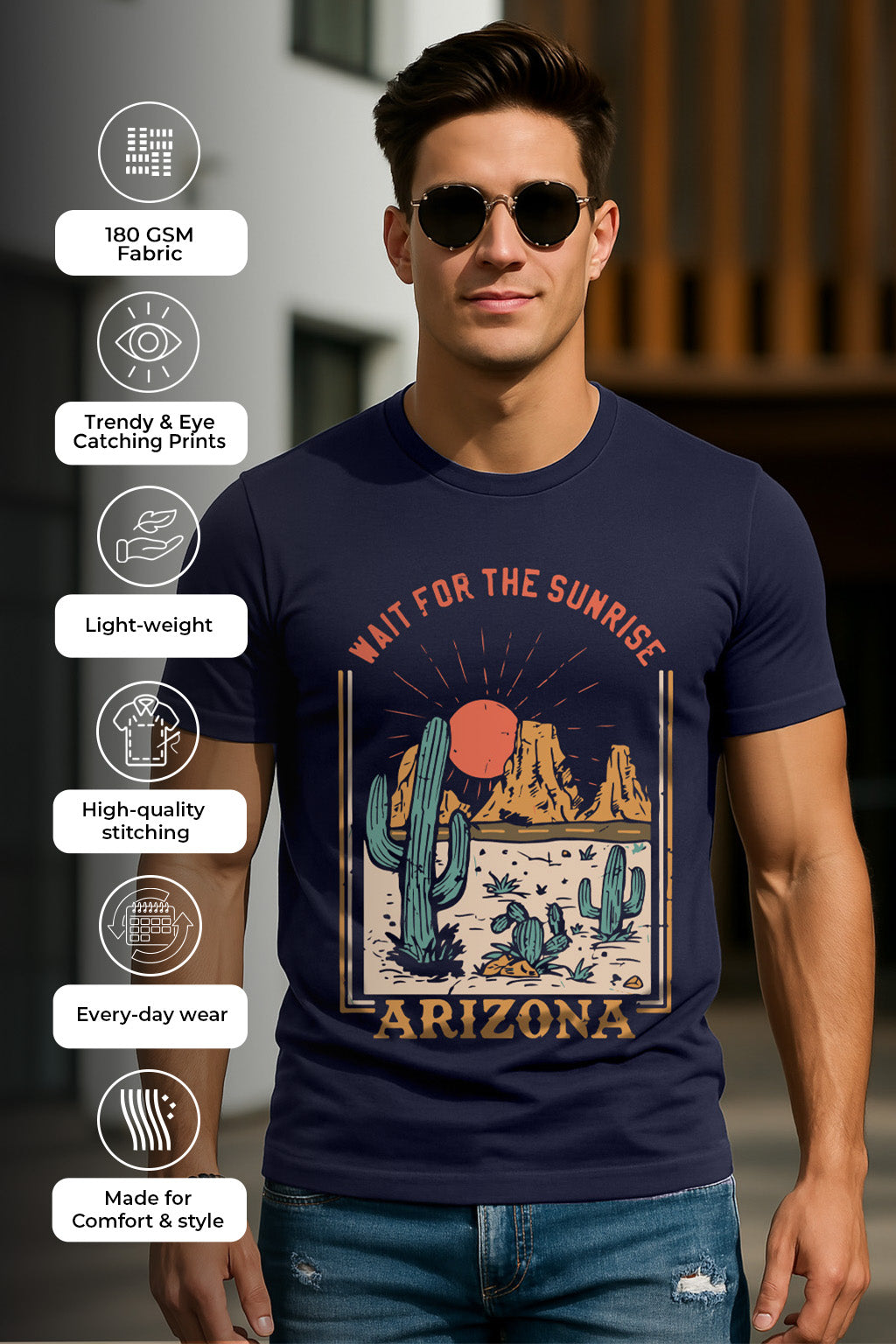 Arizona Navy Regular Fit Printed T-shirt