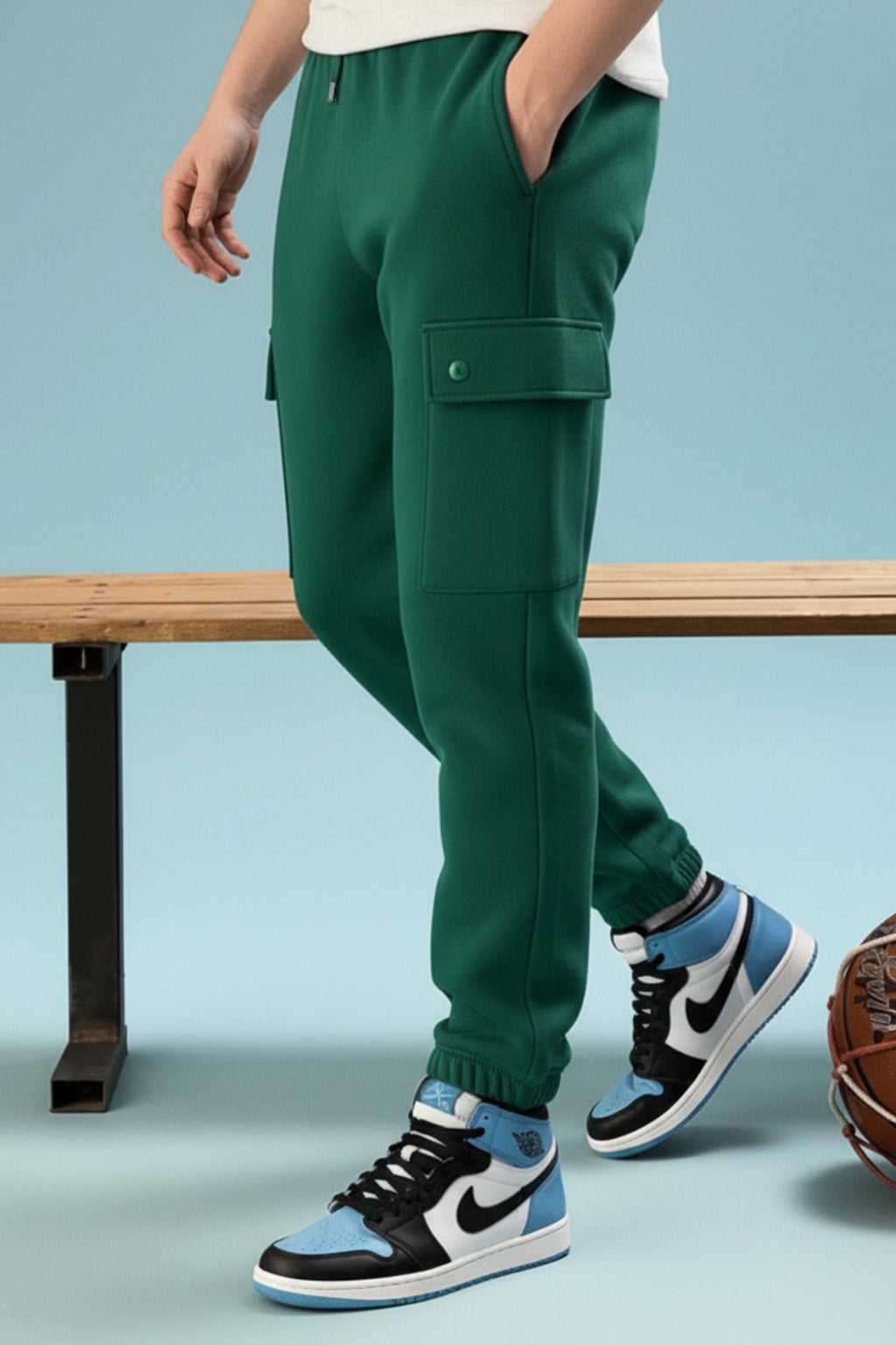 Aventurine Solid Baggy Fit Cargo Joggers