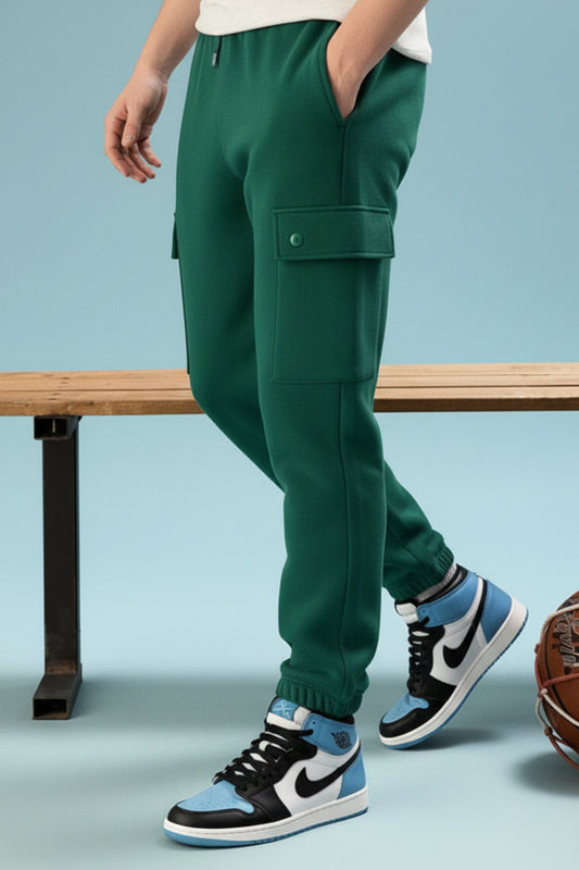 Aventurine Solid Baggy Fit Cargo Joggers