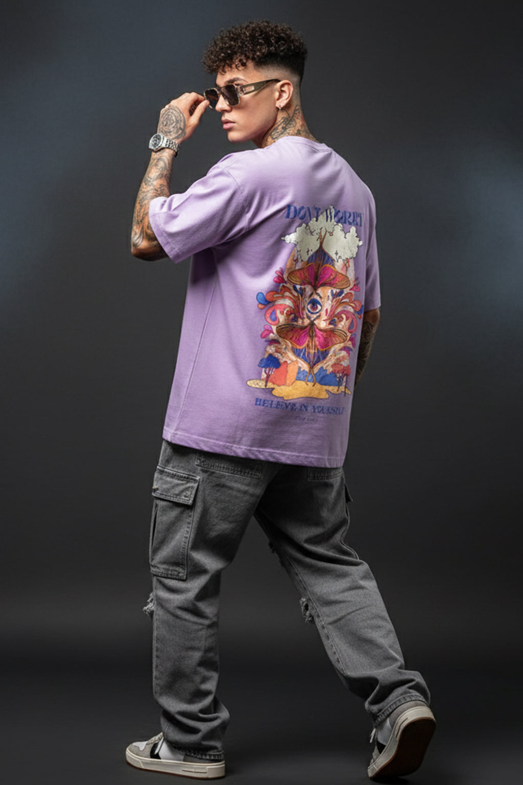 Believe Yourself Lilac Oversized Graphic Printed T-shirt